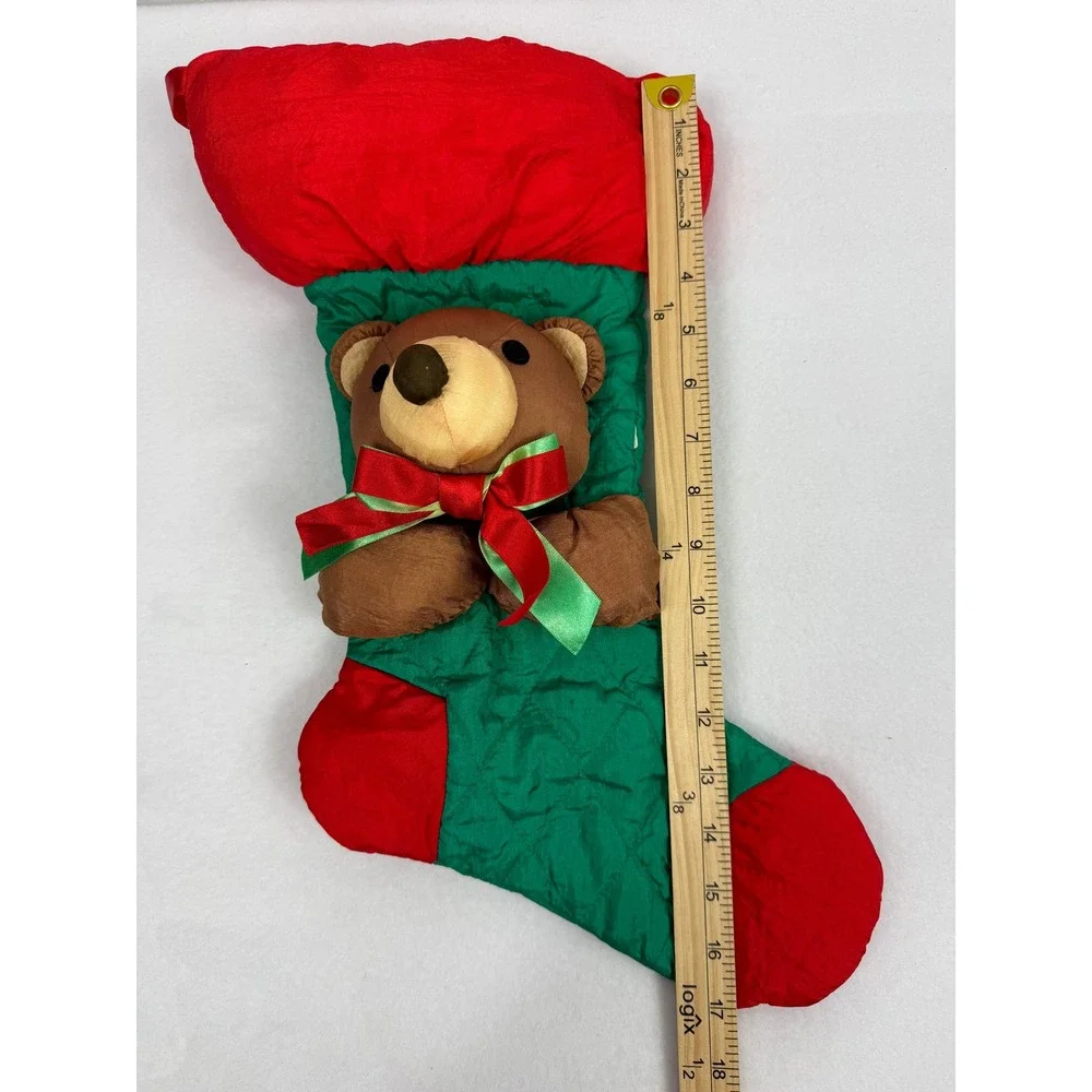 Adorable‎ Teddy Bear Christmas Stocking Holiday Decoration Festive Decor Vintage